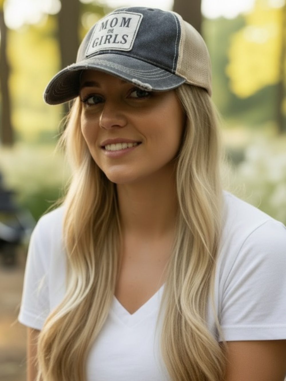 3/$25 Mom of Girls Distressed Trucker Cap One Size